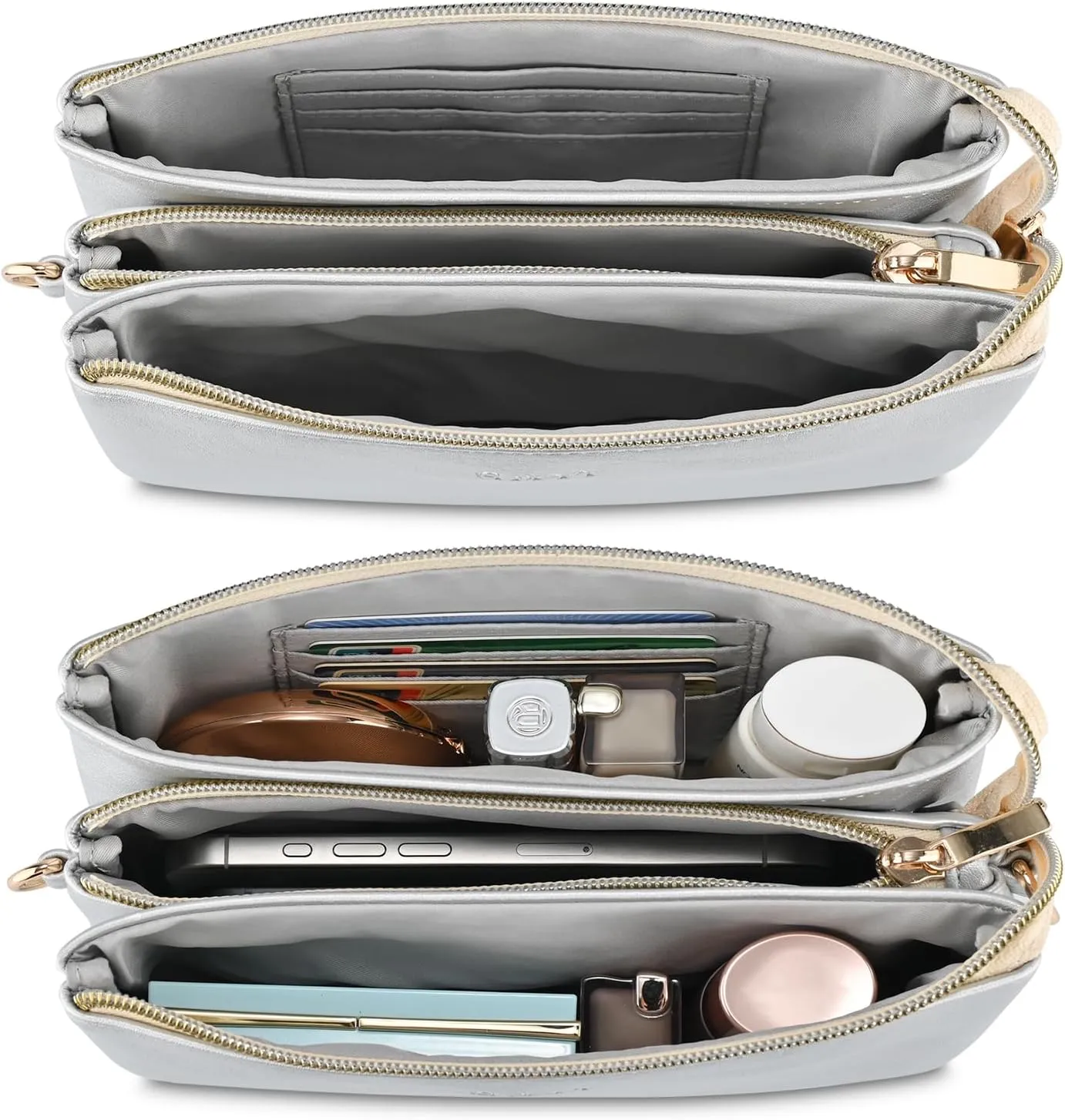 Wristlet Purses for Women, Vegan Leather Crossbody Evening Zip Clutch Bag with Strap