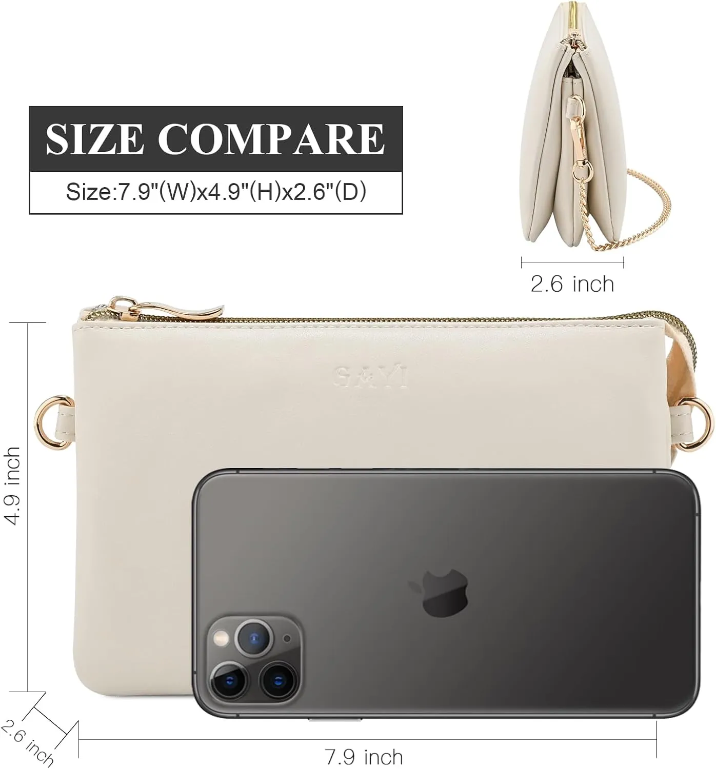 Wristlet Purses for Women, Vegan Leather Crossbody Evening Zip Clutch Bag with Strap