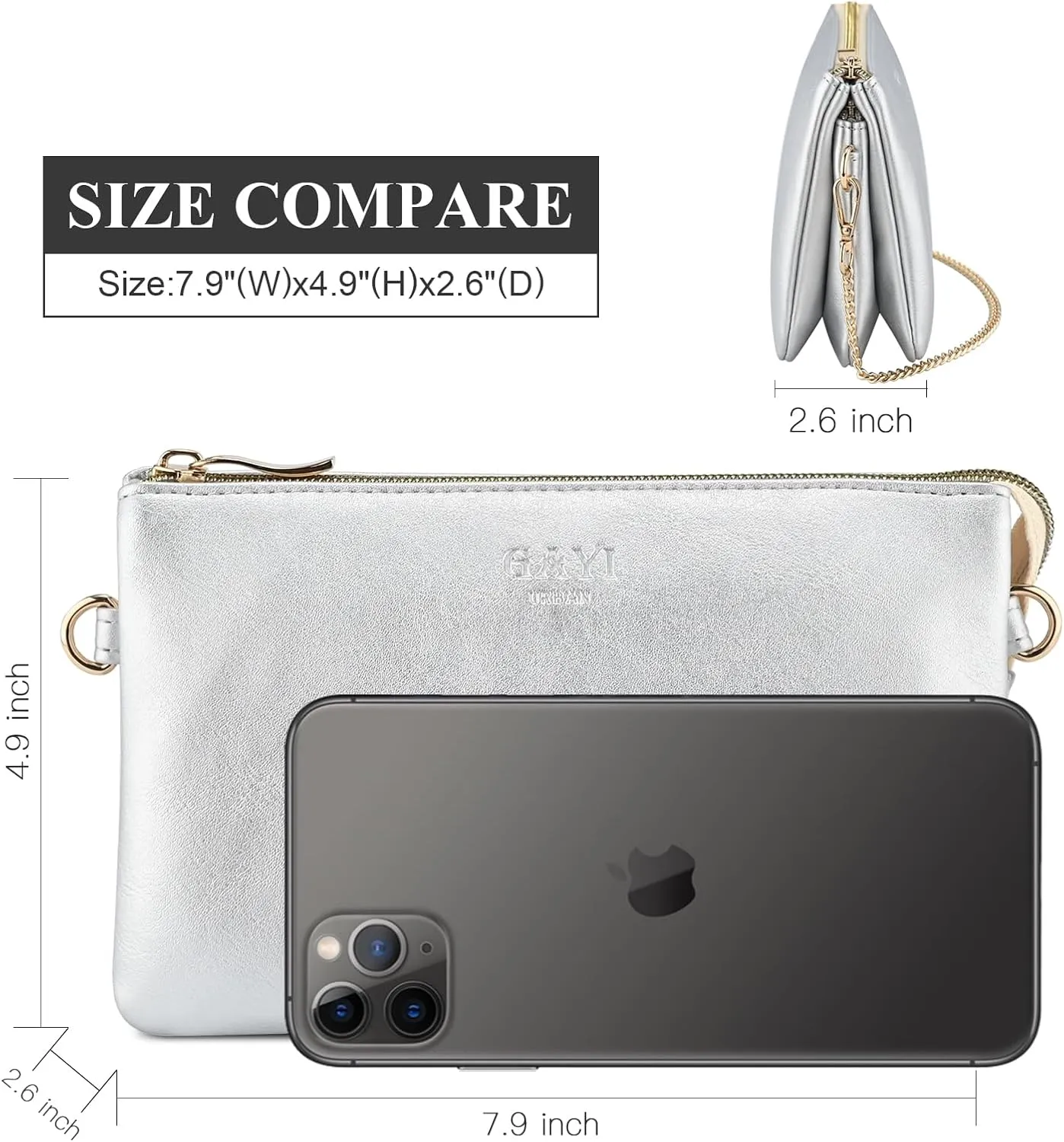 Wristlet Purses for Women, Vegan Leather Crossbody Evening Zip Clutch Bag with Strap
