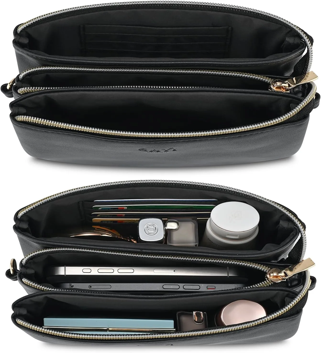 Wristlet Purses for Women, Vegan Leather Crossbody Evening Zip Clutch Bag with Strap