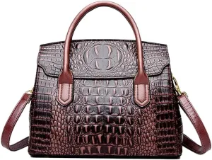 XXGJOALD-Satchel Tote Purse for Women Crocodile Pattern Embossed Top-handle Handbags Fuax Leather Shoulder Bag