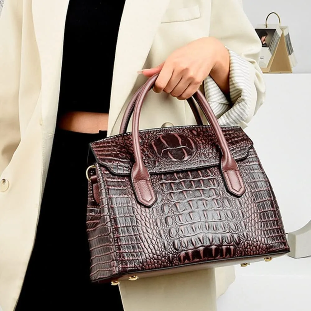 XXGJOALD-Satchel Tote Purse for Women Crocodile Pattern Embossed Top-handle Handbags Fuax Leather Shoulder Bag