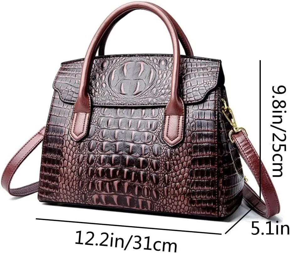 XXGJOALD-Satchel Tote Purse for Women Crocodile Pattern Embossed Top-handle Handbags Fuax Leather Shoulder Bag