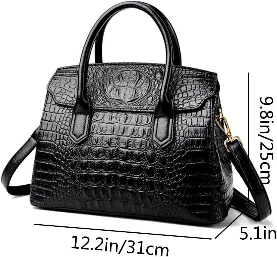 XXGJOALD-Satchel Tote Purse for Women Crocodile Pattern Embossed Top-handle Handbags Fuax Leather Shoulder Bag