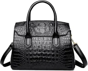 XXGJOALD-Satchel Tote Purse for Women Crocodile Pattern Embossed Top-handle Handbags Fuax Leather Shoulder Bag