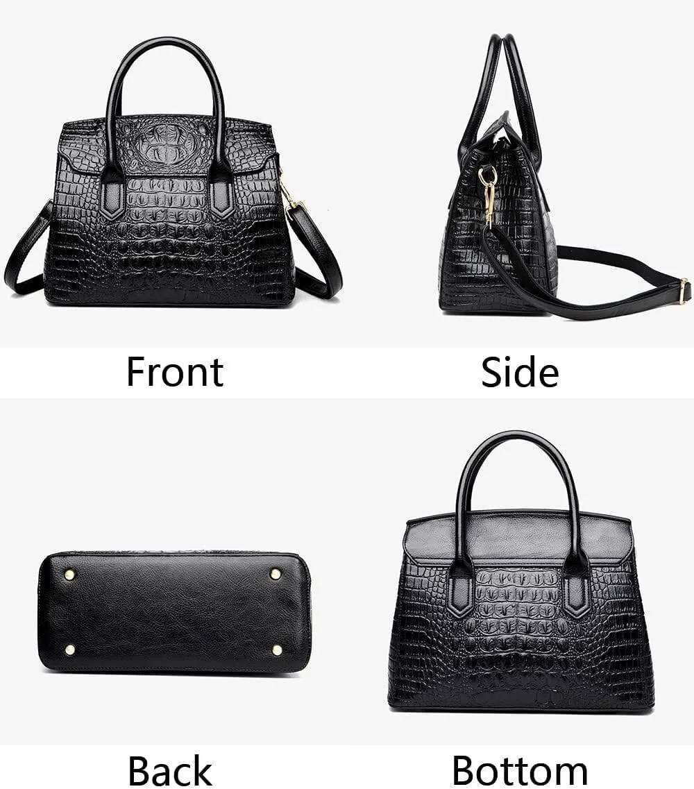 XXGJOALD-Satchel Tote Purse for Women Crocodile Pattern Embossed Top-handle Handbags Fuax Leather Shoulder Bag