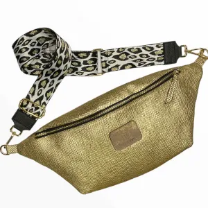 XXL gold leather belt bag with unique strap