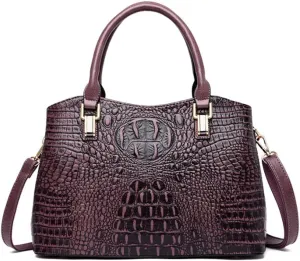 YAQUNICER Tote Top-handle Purse Satchel for Women Embossed Crocodile Pattern PU Shoulder Crossbody Bag