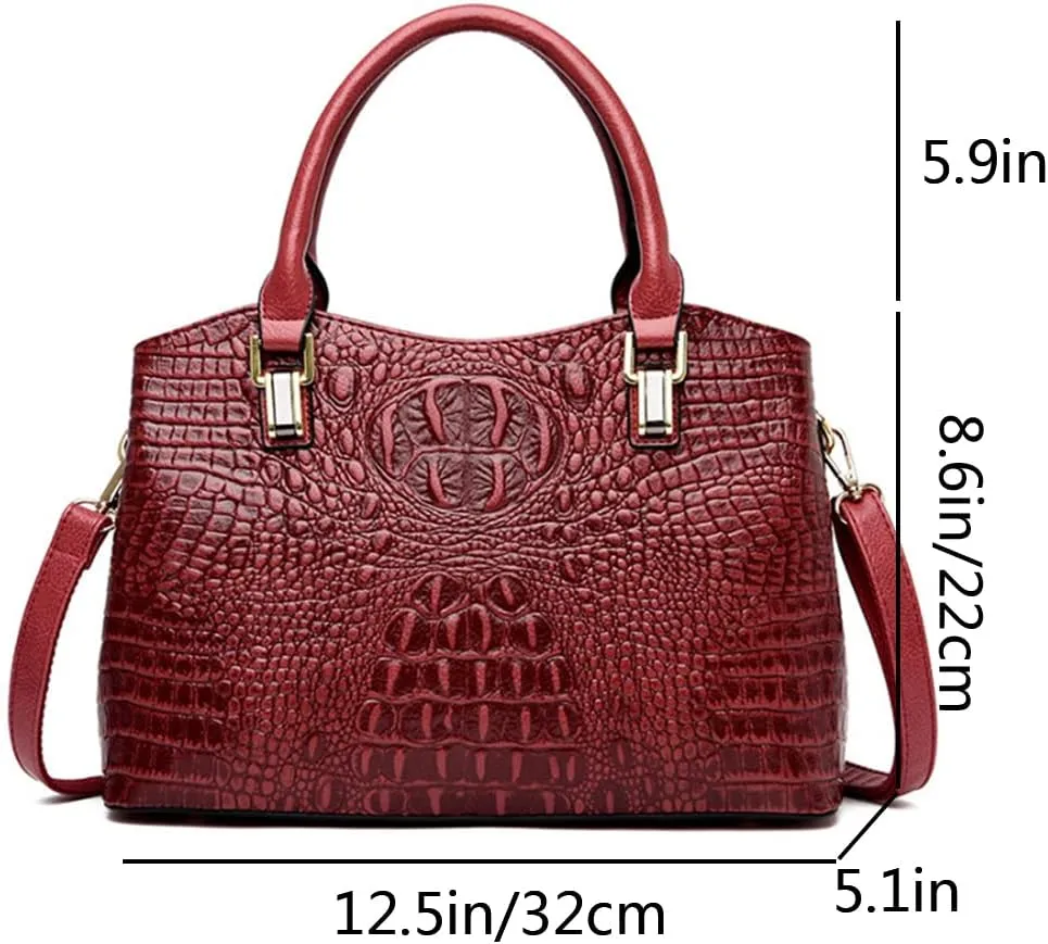 YAQUNICER Tote Top-handle Purse Satchel for Women Embossed Crocodile Pattern PU Shoulder Crossbody Bag