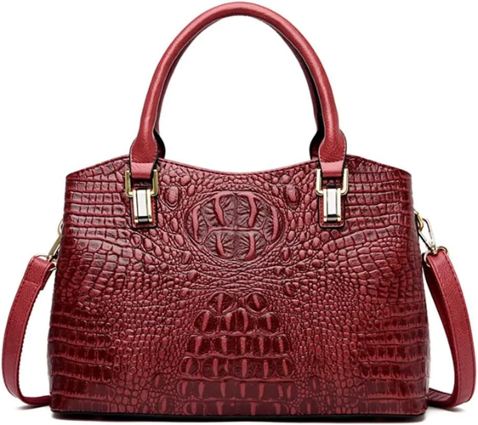 YAQUNICER Tote Top-handle Purse Satchel for Women Embossed Crocodile Pattern PU Shoulder Crossbody Bag