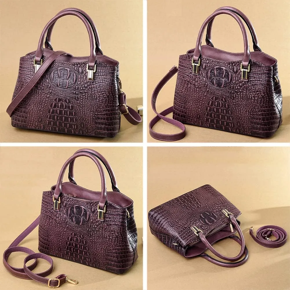 YAQUNICER Tote Top-handle Purse Satchel for Women Embossed Crocodile Pattern PU Shoulder Crossbody Bag