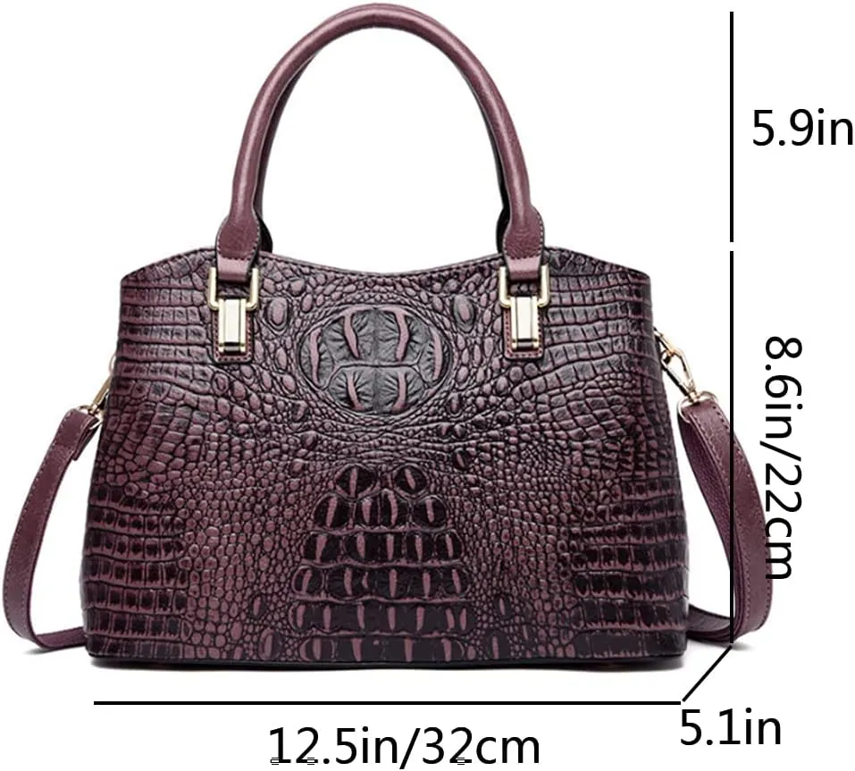 YAQUNICER Tote Top-handle Purse Satchel for Women Embossed Crocodile Pattern PU Shoulder Crossbody Bag