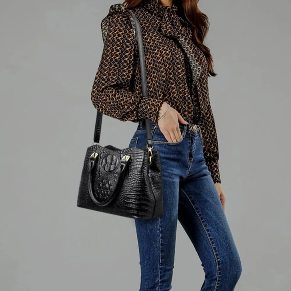 YAQUNICER Tote Top-handle Purse Satchel for Women Embossed Crocodile Pattern PU Shoulder Crossbody Bag