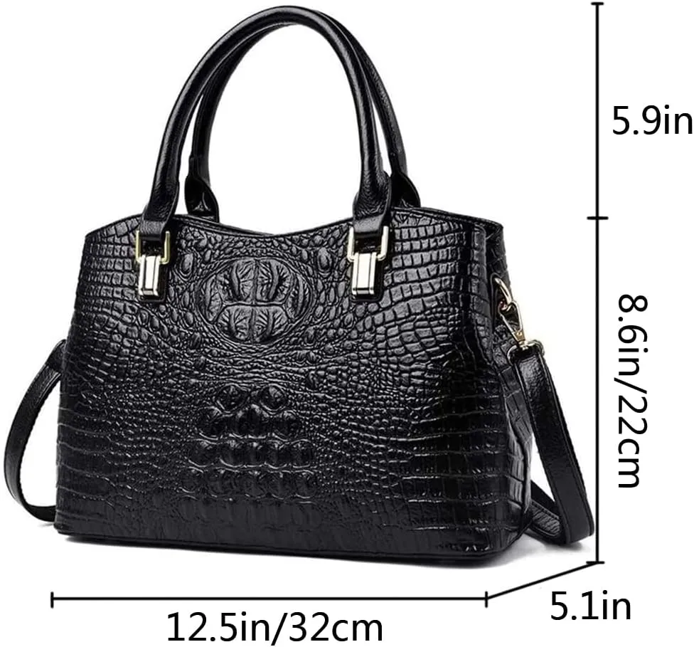 YAQUNICER Tote Top-handle Purse Satchel for Women Embossed Crocodile Pattern PU Shoulder Crossbody Bag