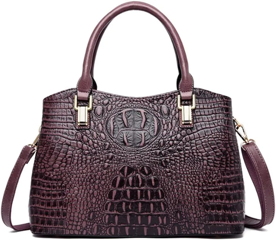 YAQUNICER Tote Top-handle Purse Satchel for Women Embossed Crocodile Pattern PU Shoulder Crossbody Bag