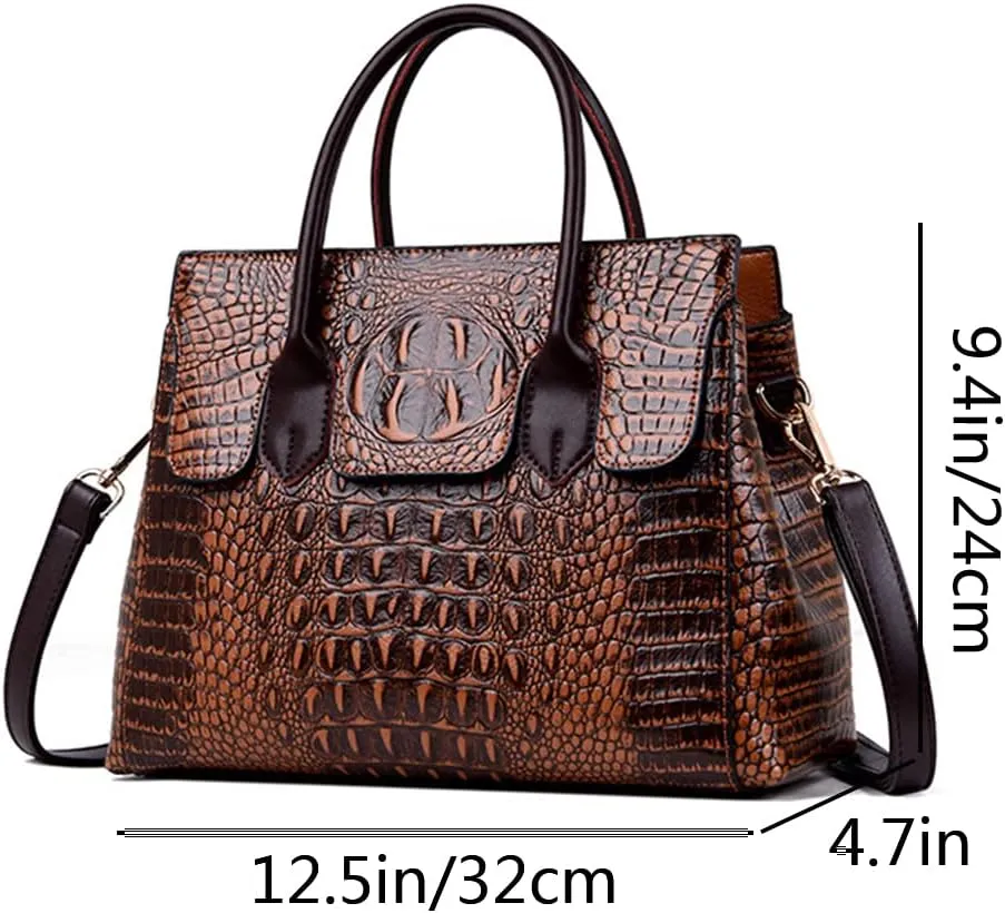YAQUNICER Tote Top-handle Satchel Purse for Women Embossed Crocodile Pattern PU Shoulder Crossbody Bag