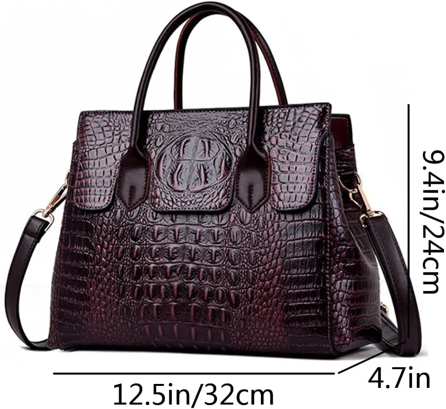 YAQUNICER Tote Top-handle Satchel Purse for Women Embossed Crocodile Pattern PU Shoulder Crossbody Bag