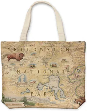 Yellowstone National Park Map Canvas Tote Bag with Handles, Cloth Grocery Shopping Bag, Reusable & Eco-friendly Bag