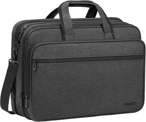 Ytonet Briefcases for Men, 18 Inch Laptop Bag Expandable Computer Bags for Laptops for Men, Waterproof Multi Compartments Shoulder Messenger Bag Laptop Case with Luggage Strap for Work Travel, Grey