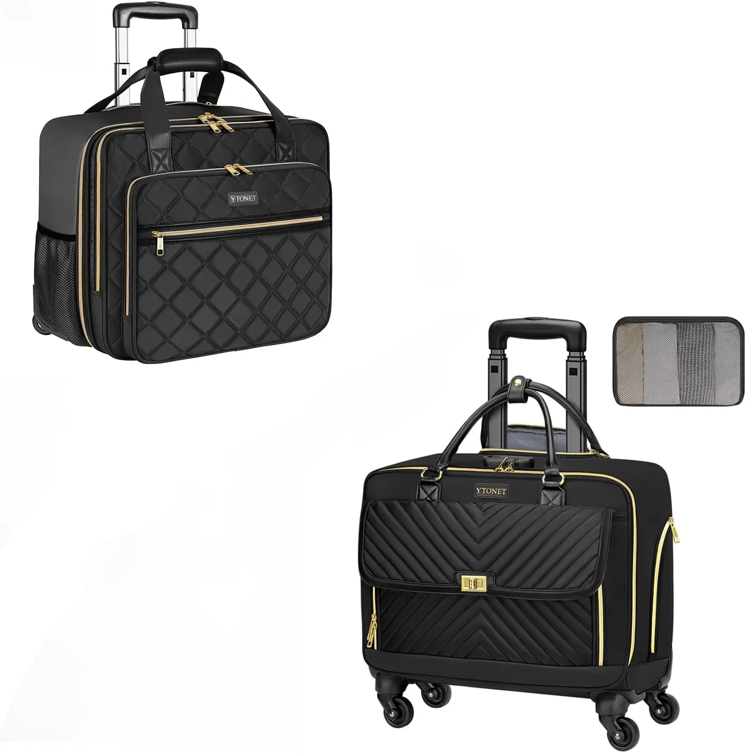 Ytonet Rolling Laptop Bag, Rolling Briefcase for Women with 4 Spinner Wheels, 17.3 Inch Rolling Computer Bag with Lock and Packing Cube, Laptop Bag with Wheels for Travel Work Business Teacher,Black