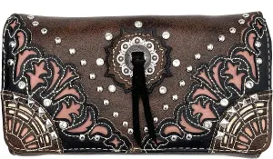 Zelris Autumn West Fringe Concho Women Crossbody Wrist Trifold Wallet