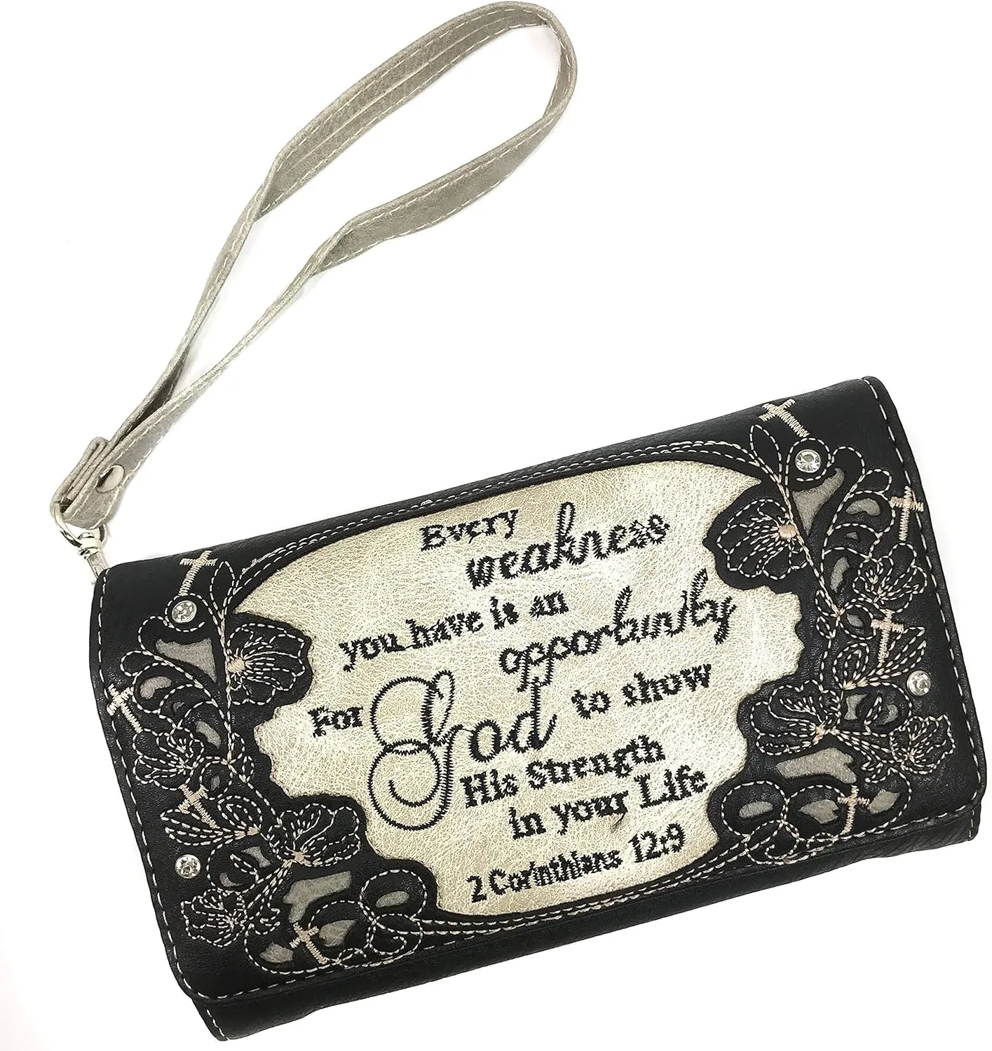 Zelris Bible Verse Corinthians 12:9 God Women Crossbody Trifold Wallet