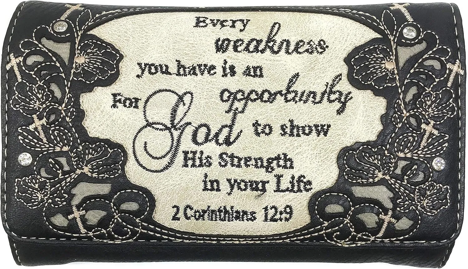 Zelris Bible Verse Corinthians 12:9 God Women Crossbody Trifold Wallet