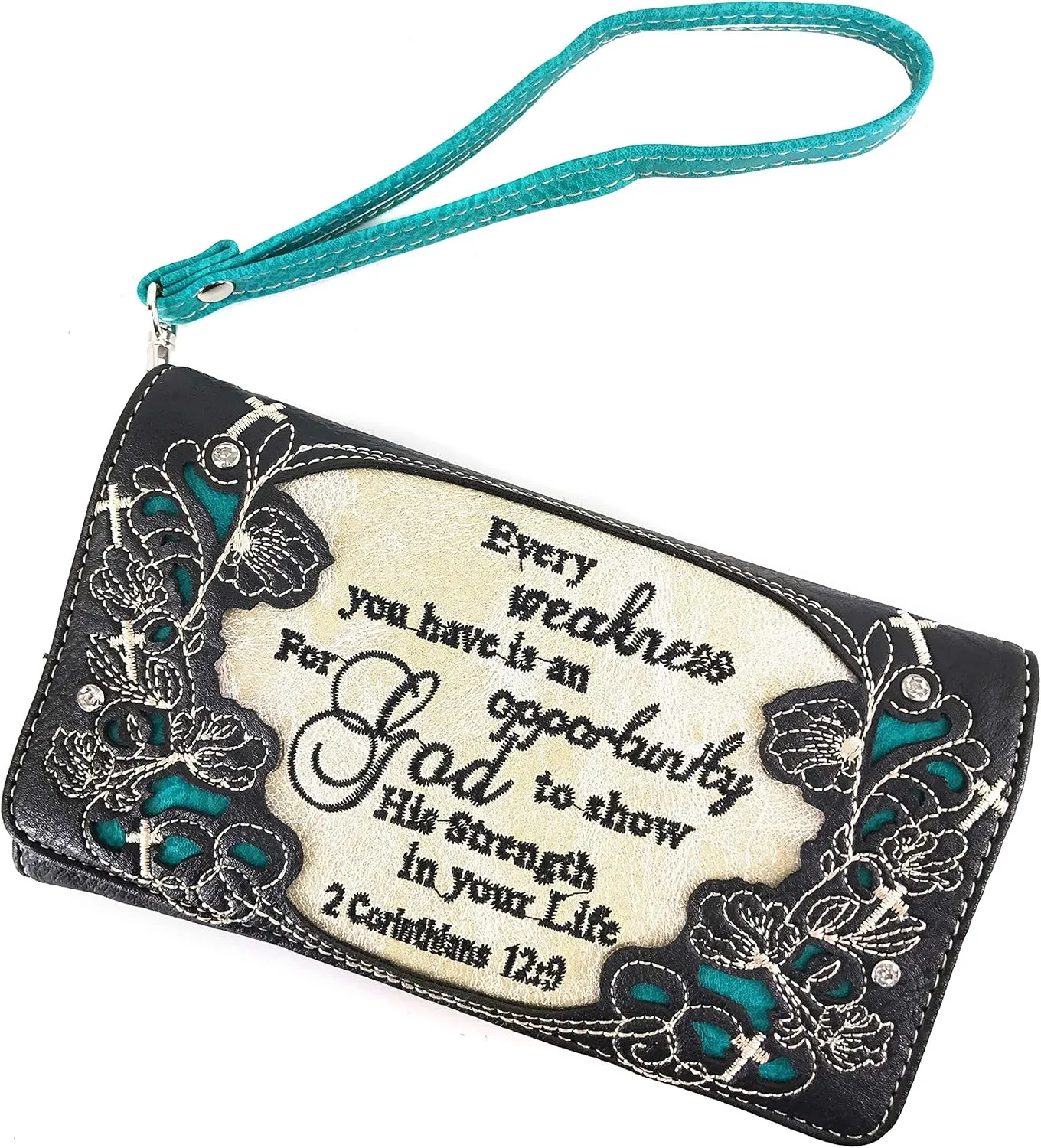 Zelris Bible Verse Corinthians 12:9 God Women Crossbody Trifold Wallet