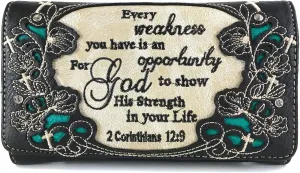 Zelris Bible Verse Corinthians 12:9 God Women Crossbody Trifold Wallet