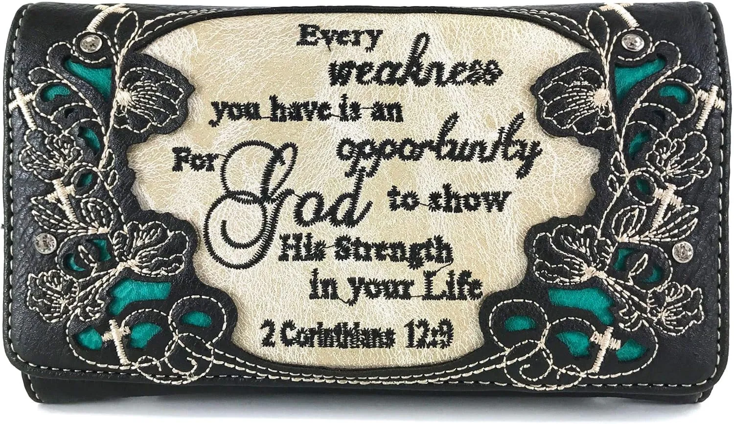 Zelris Bible Verse Corinthians 12:9 God Women Crossbody Trifold Wallet