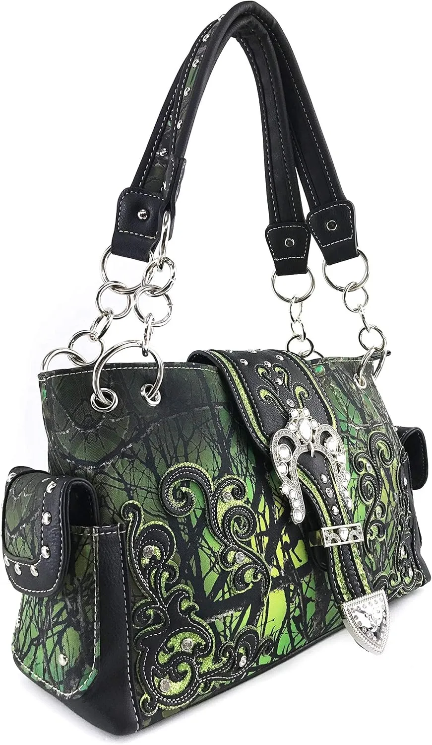 Zelris Camouflage Shine Glow Buckle Women Conceal Carry Handbag with Wallet Set