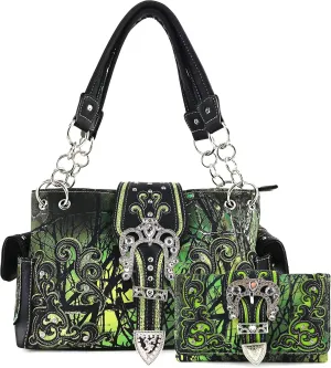 Zelris Camouflage Shine Glow Buckle Women Conceal Carry Handbag with Wallet Set