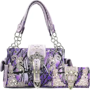 Zelris Camouflage Shine Glow Buckle Women Conceal Carry Handbag with Wallet Set