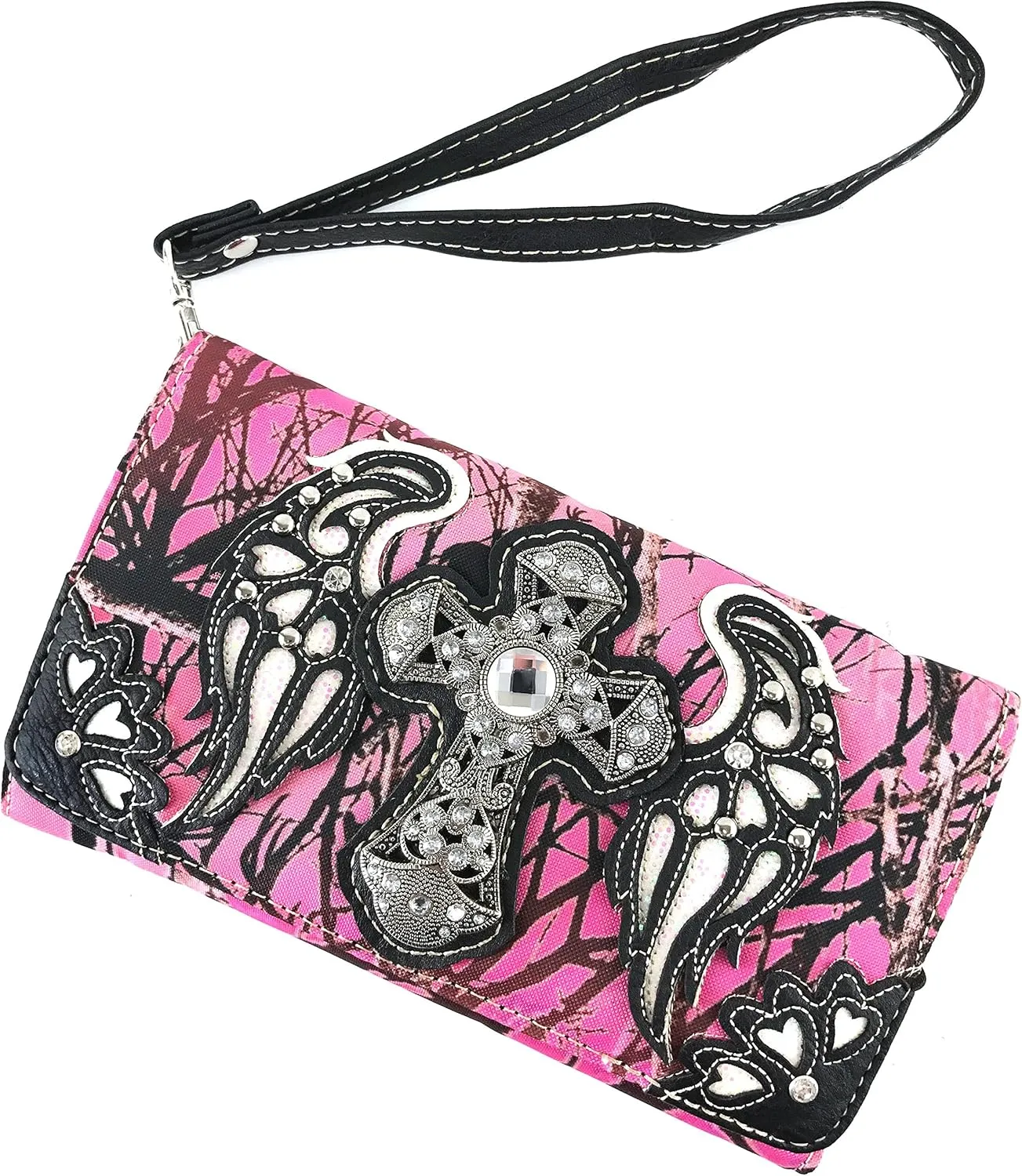 Zelris Camouflage Shine Glow Cross Wings Women Conceal Carry Handbag with Wallet