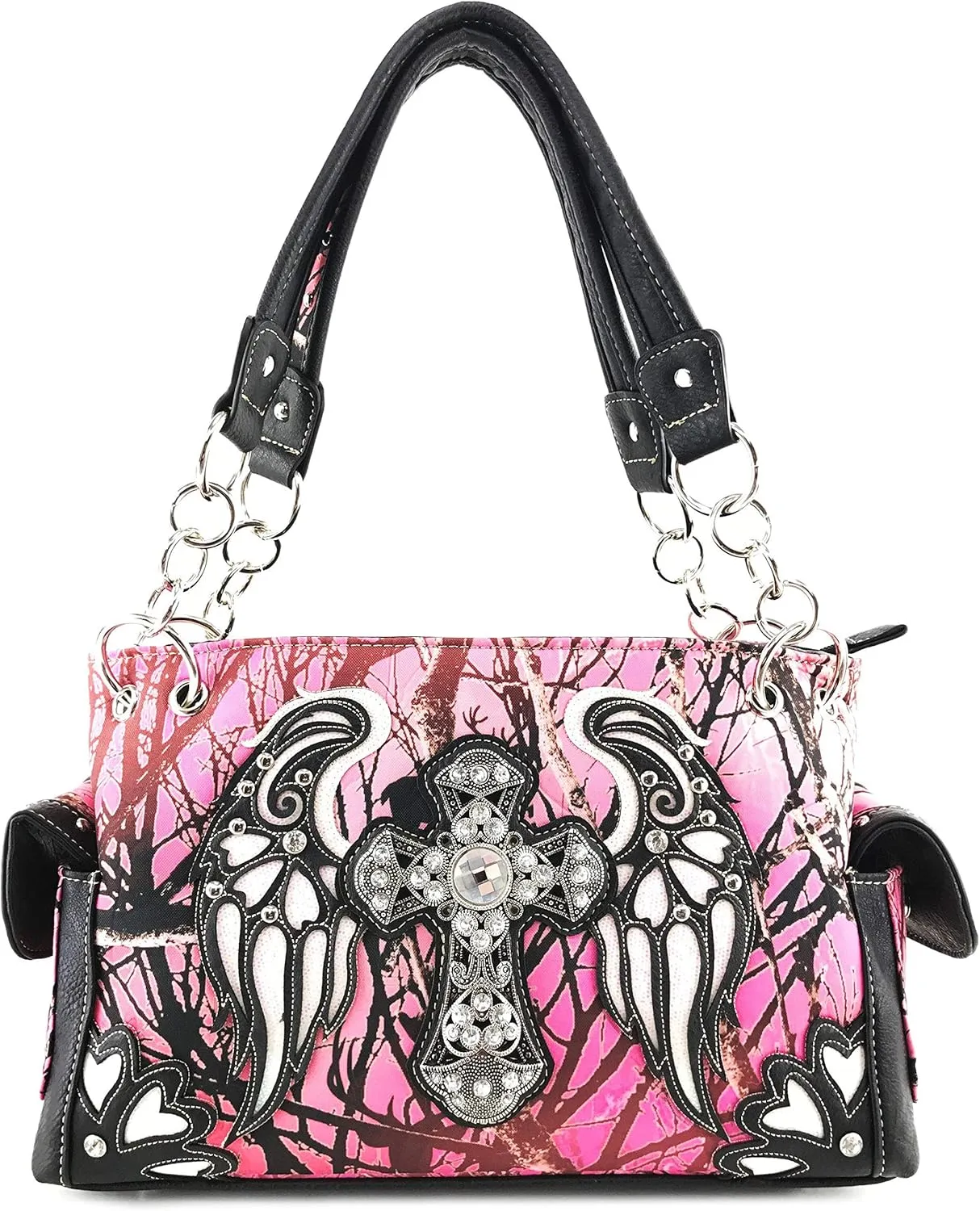Zelris Camouflage Shine Glow Cross Wings Women Conceal Carry Handbag with Wallet