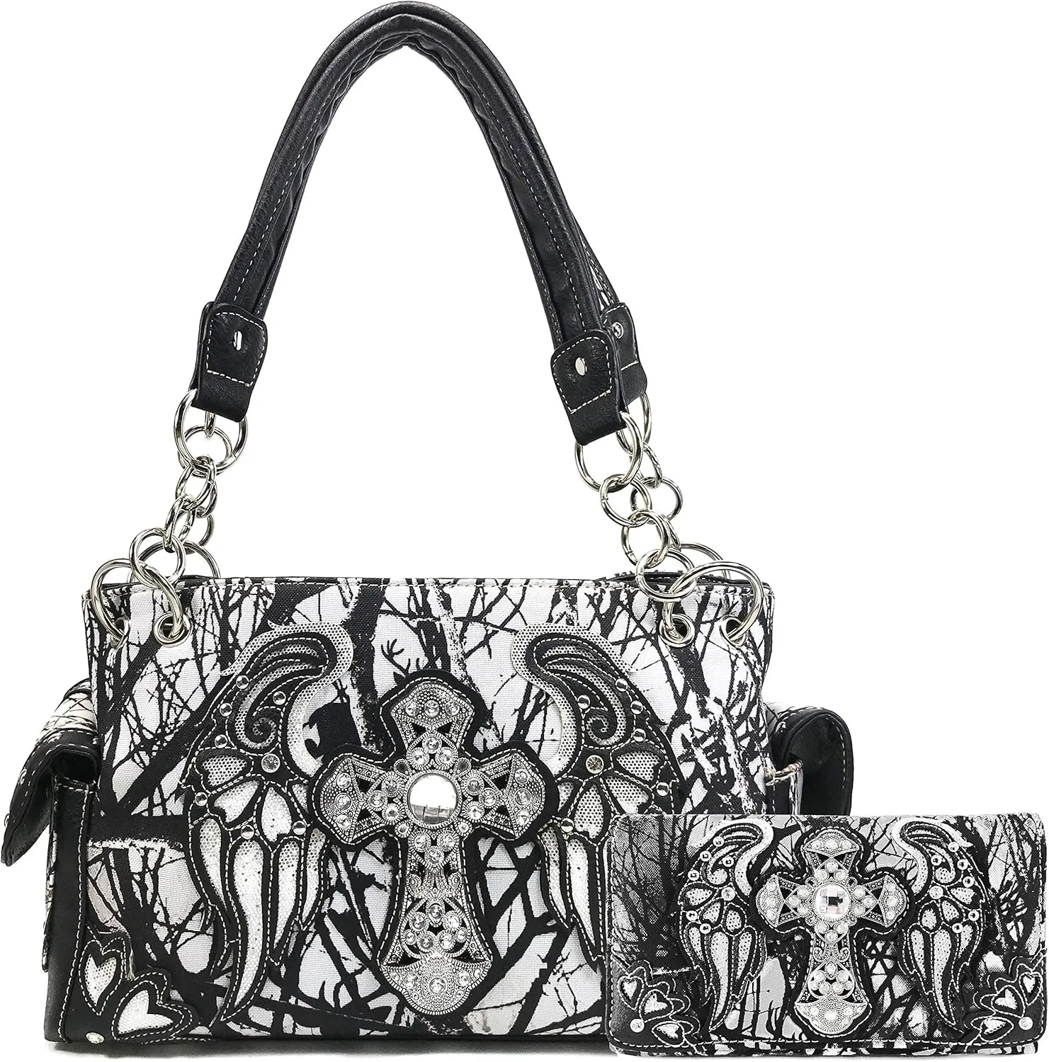 Zelris Camouflage Shine Glow Cross Wings Women Conceal Carry Handbag with Wallet