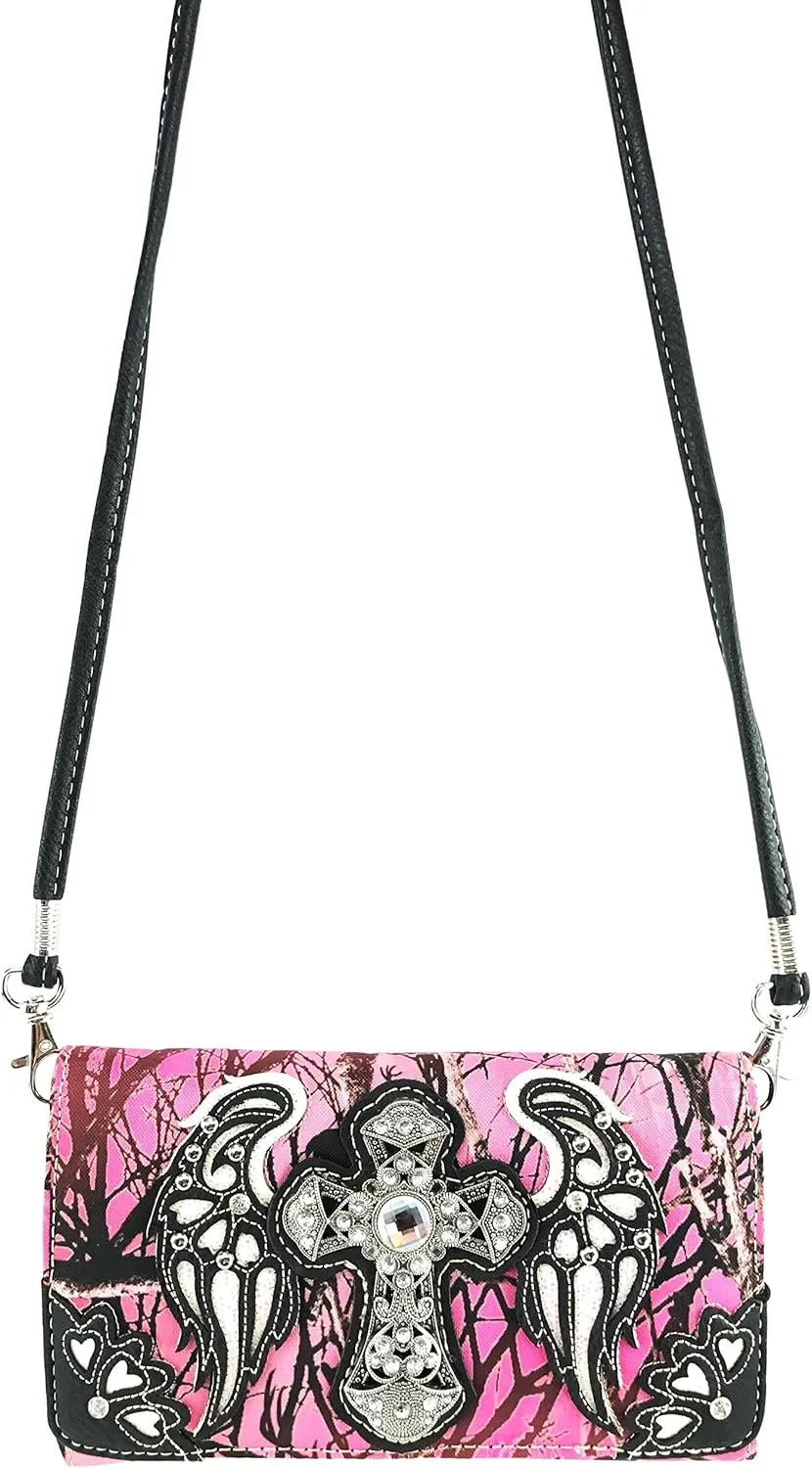 Zelris Camouflage Shine Glow Cross Wings Women Conceal Carry Handbag with Wallet