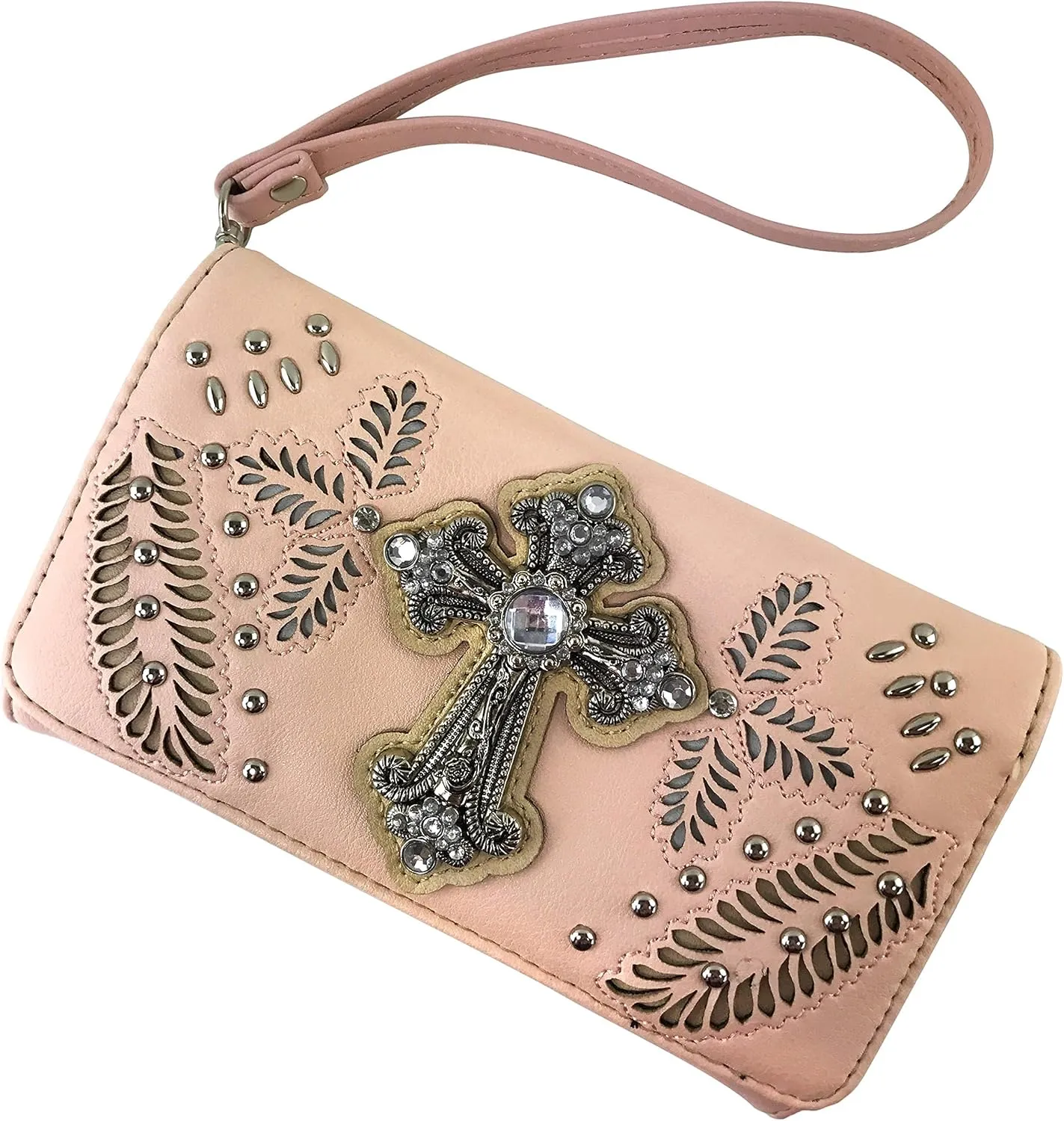 Zelris Fall Fern Leaf Western Cross Women Crossbody Wrist Trifold Wallet