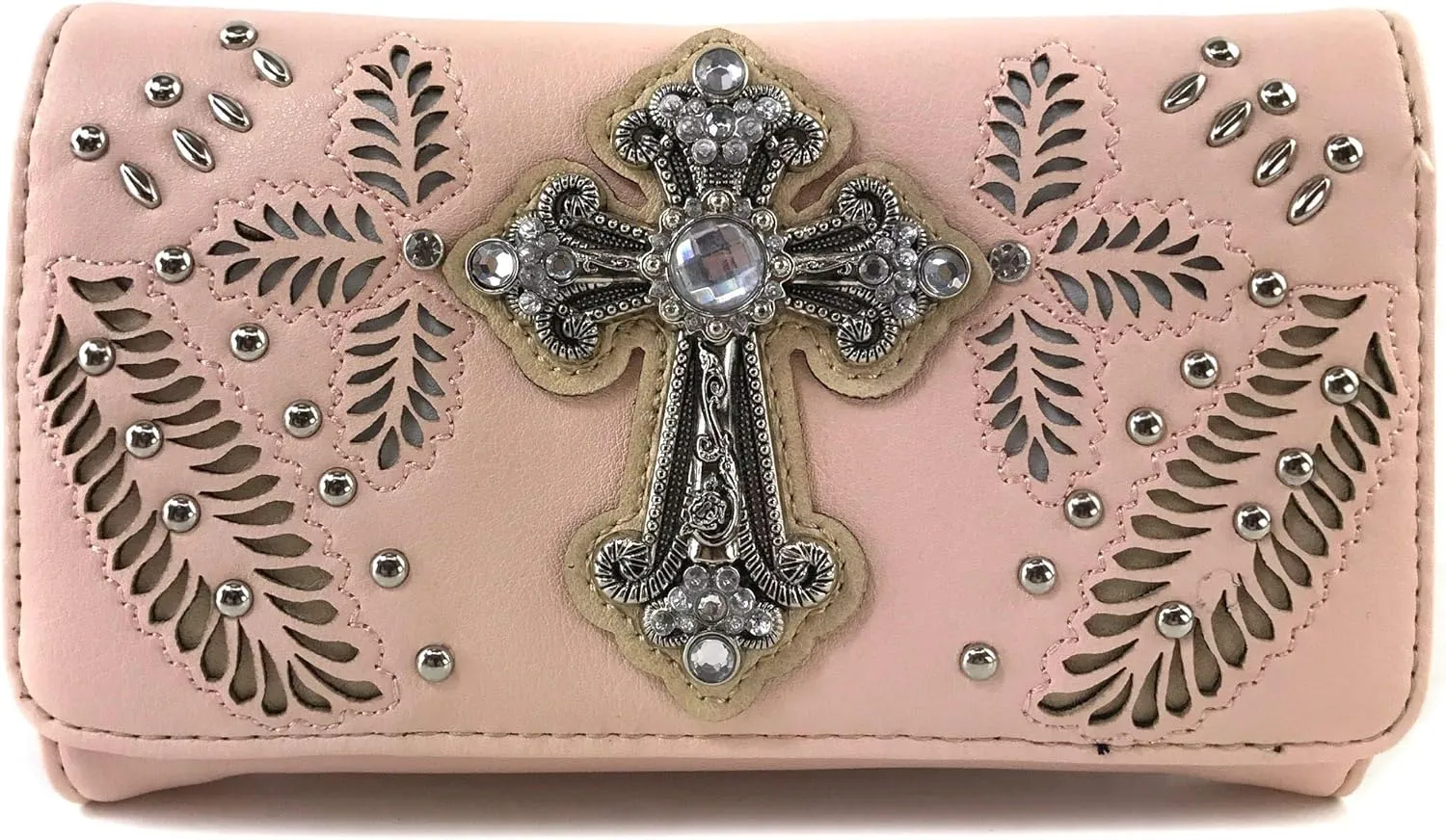Zelris Fall Fern Leaf Western Cross Women Crossbody Wrist Trifold Wallet
