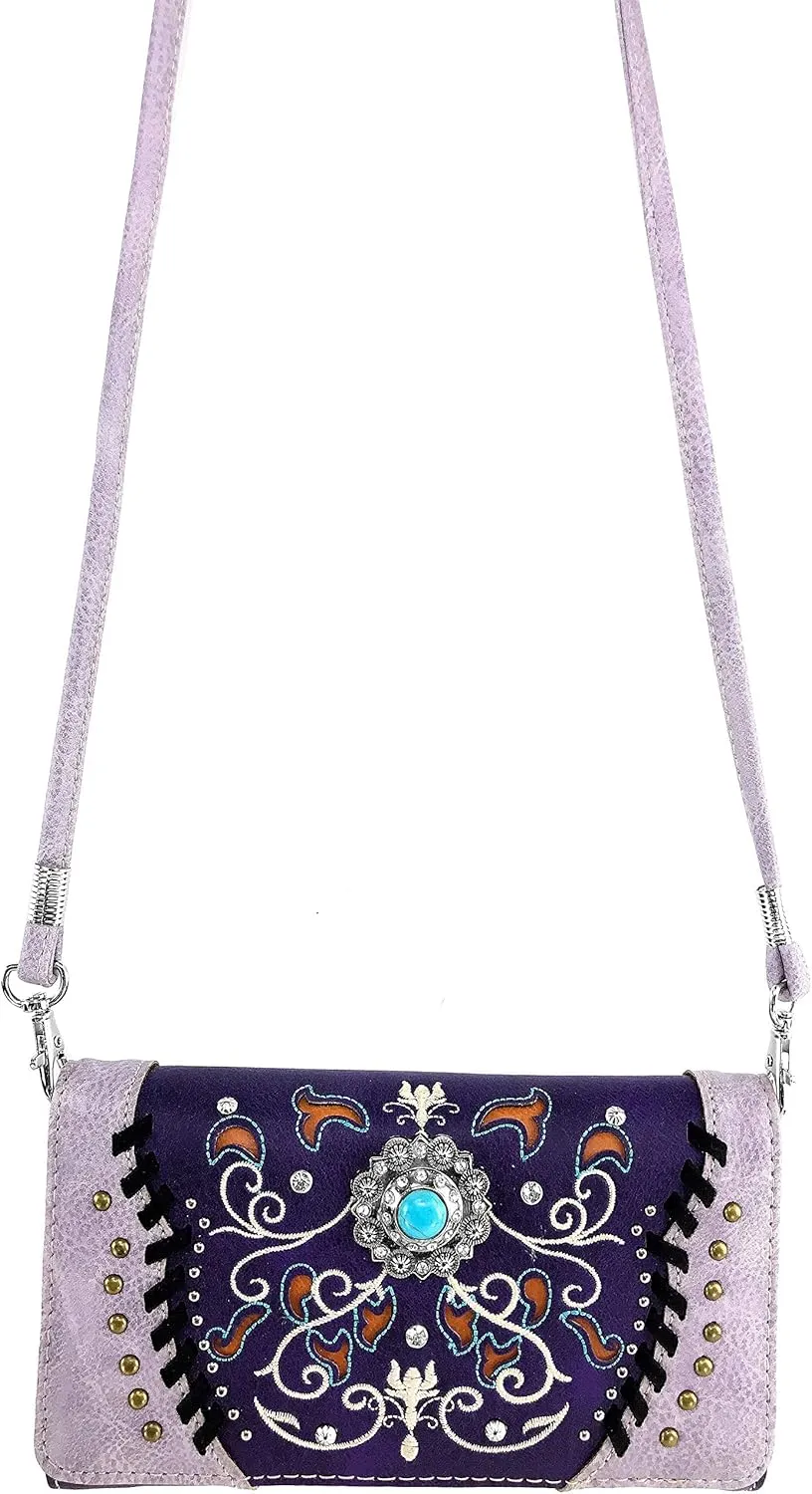 Zelris Spring Bloom Western Concho Women Crossbody Wrist Trifold Wallet