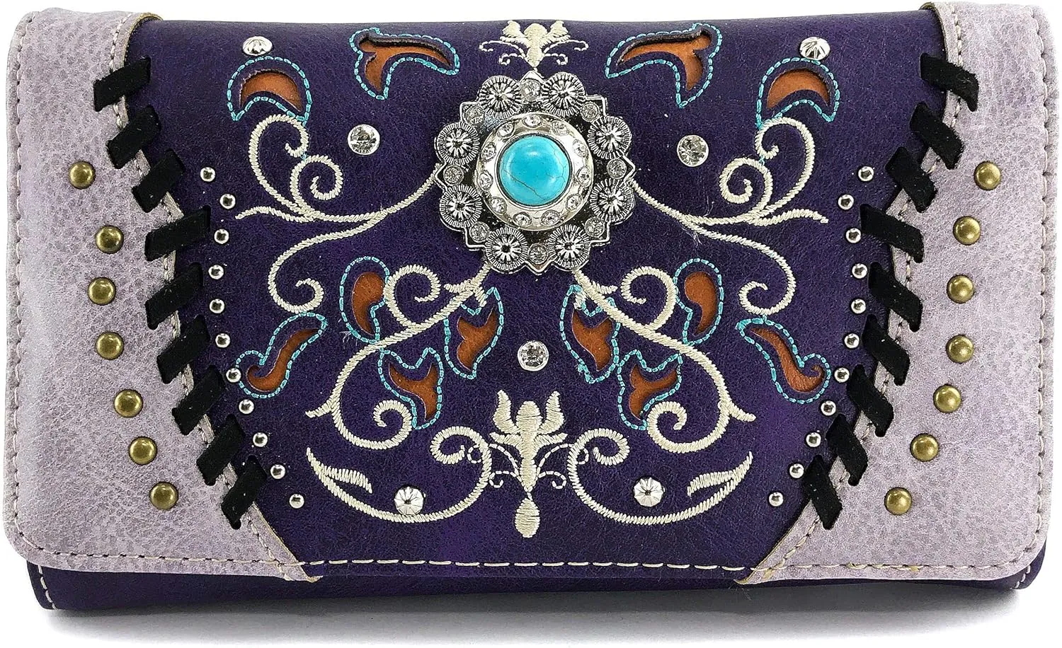 Zelris Spring Bloom Western Concho Women Crossbody Wrist Trifold Wallet