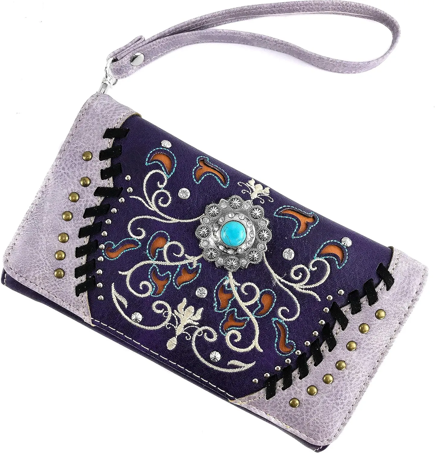 Zelris Spring Bloom Western Concho Women Crossbody Wrist Trifold Wallet