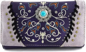 Zelris Spring Bloom Western Concho Women Crossbody Wrist Trifold Wallet
