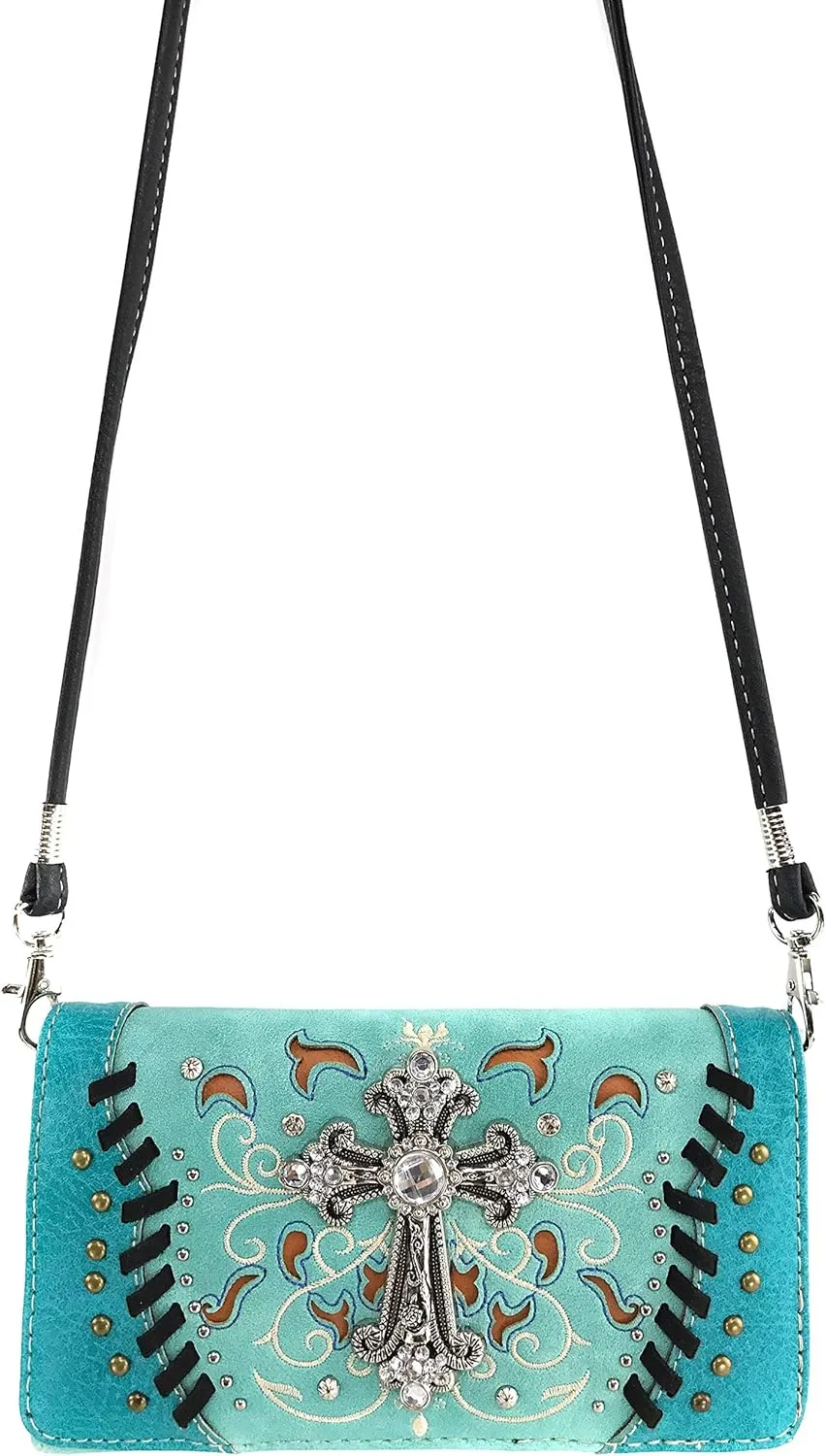 Zelris Spring Bloom Western Cross Women Crossbody Wrist Trifold Wallet