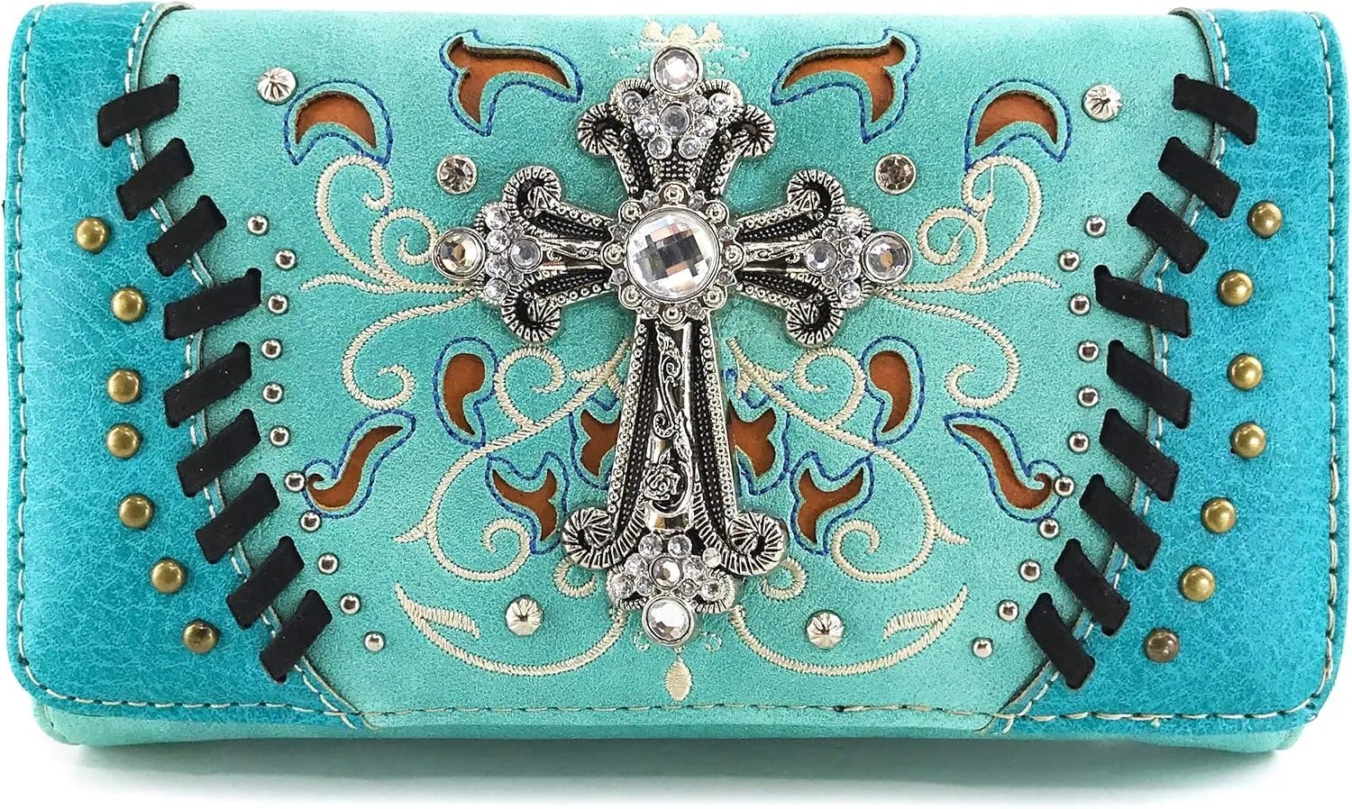 Zelris Spring Bloom Western Cross Women Crossbody Wrist Trifold Wallet