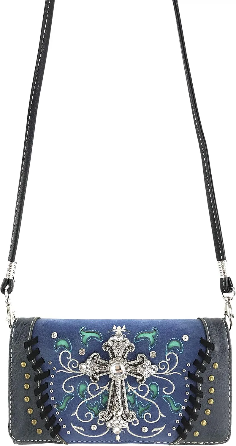 Zelris Spring Bloom Western Cross Women Crossbody Wrist Trifold Wallet