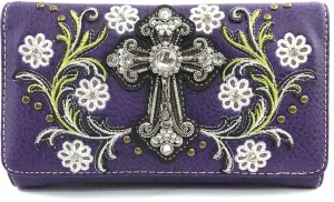 Zelris Western Cross Daisy Flower Women Crossbody Wrist Trifold Wallet