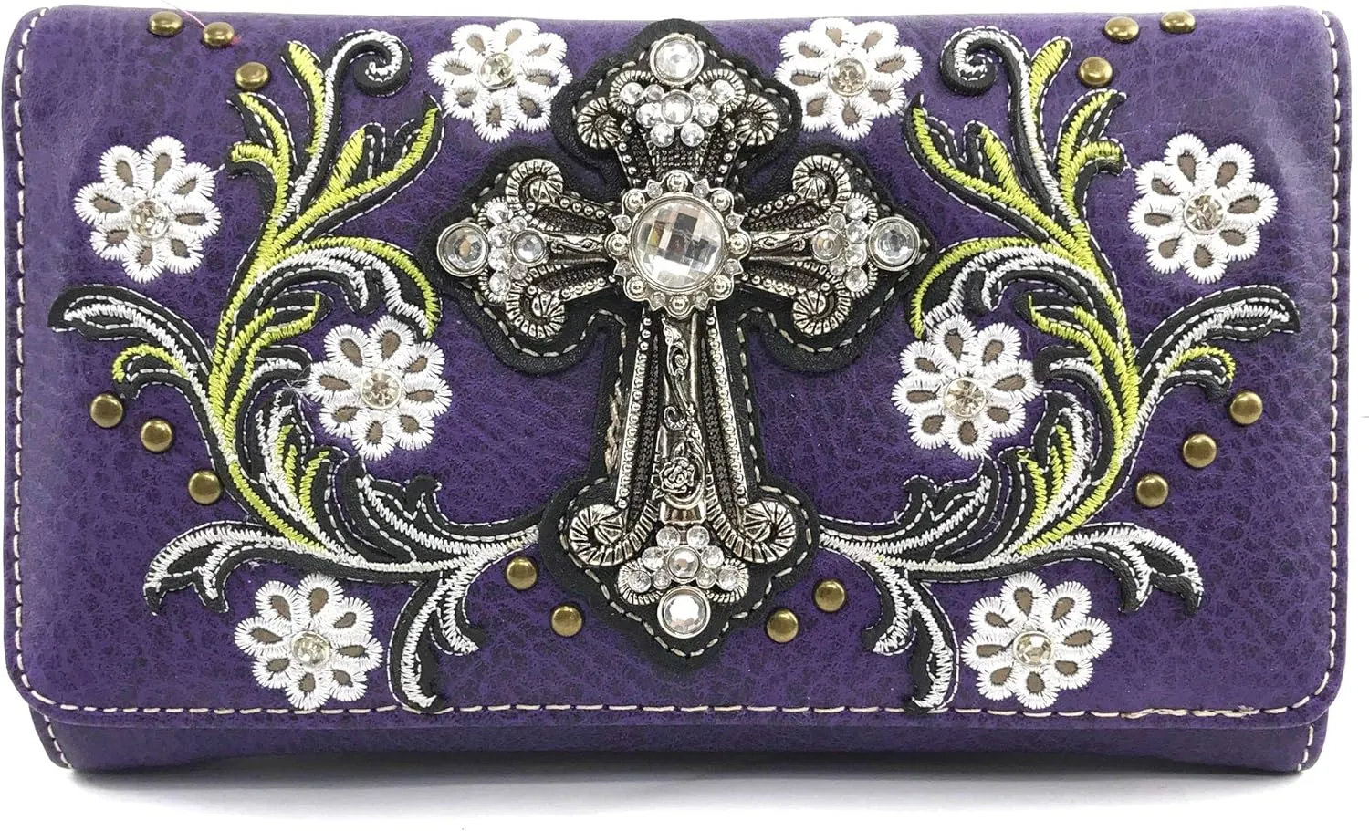 Zelris Western Cross Daisy Flower Women Crossbody Wrist Trifold Wallet
