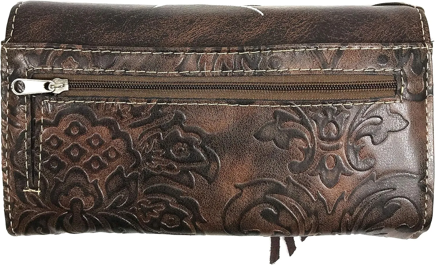 Zelris Women Crossbody Wallet Turquoise Concho Suede Fringe Two Tone Cowgirl Trifold Open