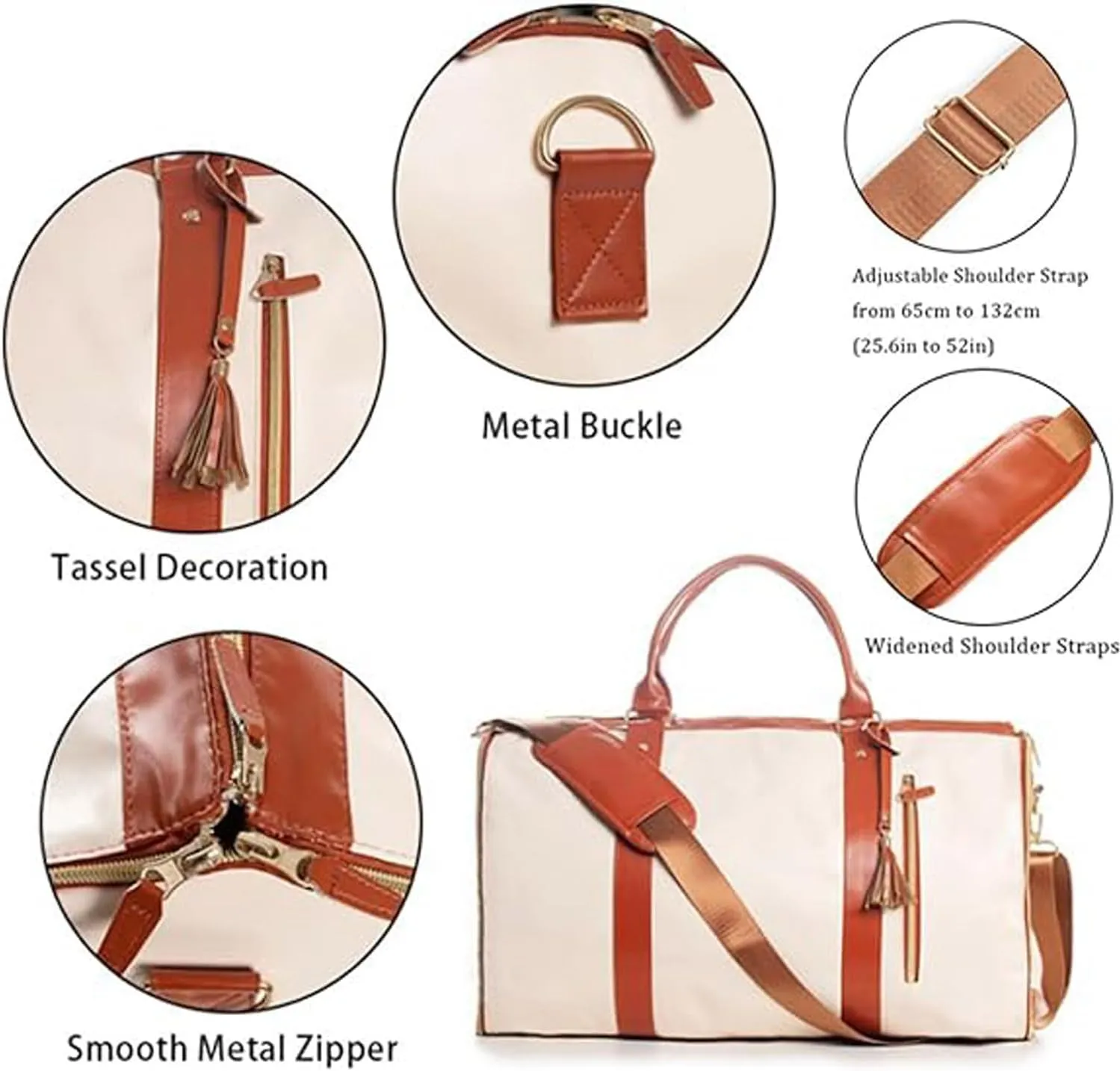 Zentotex Foldable Travel Bag, Large Capacity Hanging Clothes Travel Bag, Foldable Duffle Bag For Travel (Beige)